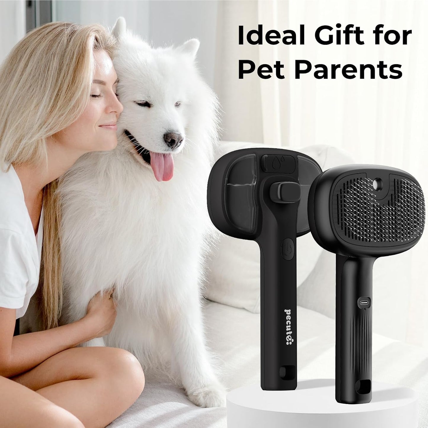 Self-Cleaning Steam Dog Cat Brush for Heavy Shedding/Long Coats | Gentle, Undercoat Removal & Smoothing, Shedding Control, for Water-Anxious Pets, 2 Cool Mist Modes, XL Tank, 240-Min Runtime