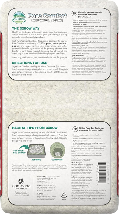 Pure Comfort Small Animal Bedding, Odor & Moisture Absorbent Litter for Bunny Litter Box, Low Dust Bedding for Guinea Pig Cage, White Paper, 36 Liter Bag