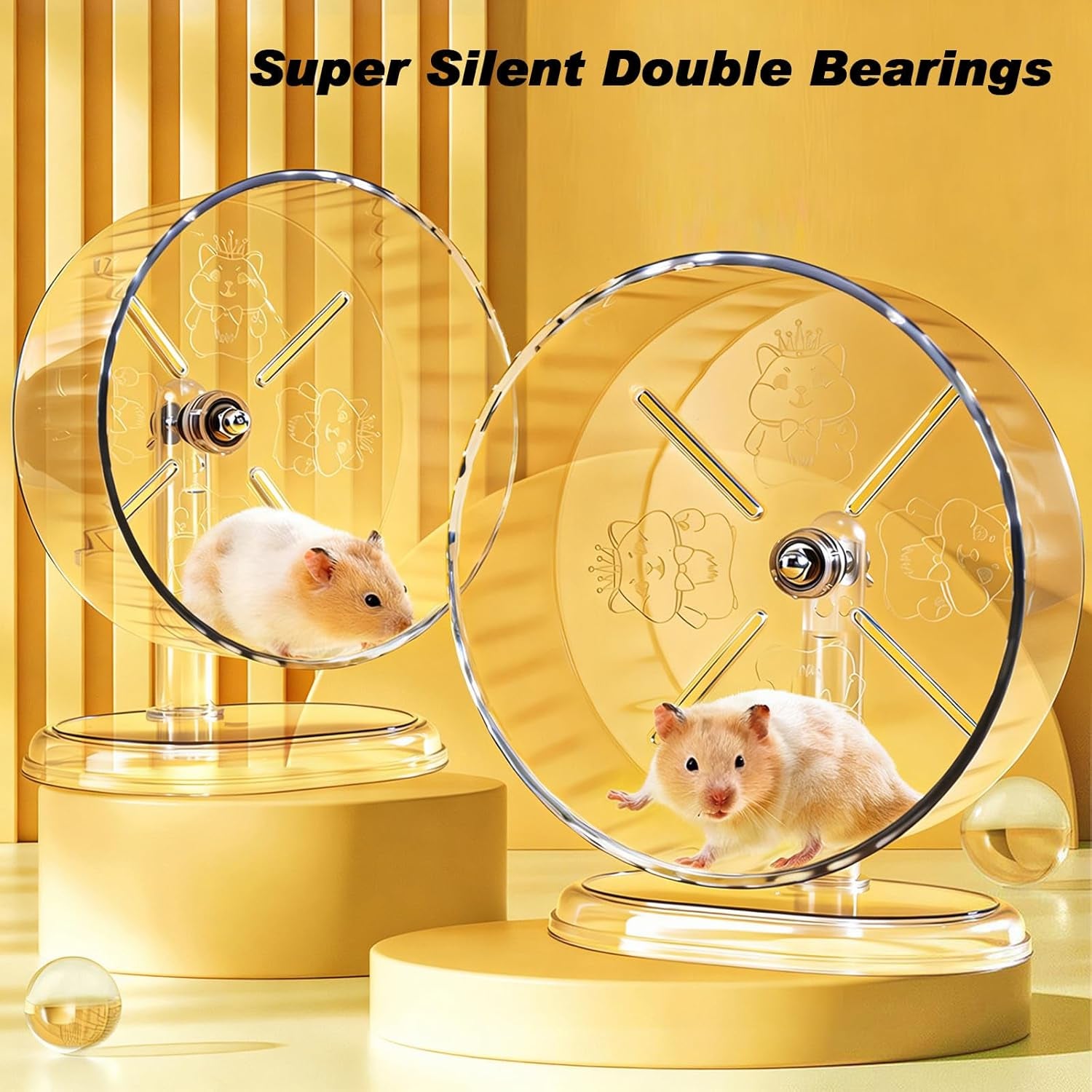Hamster Exercise Wheel,Super-Silent Small Animals Exercise Wheels,Quiet Hamster Running Wheels with Adjustable Stand for Hamsters, Gerbils, Rats, or Other Small Pets (Transparent, 8.3 Inch)