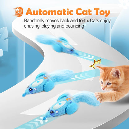 Automatic Cat Toys for Indoor Cats, Plush Interactive Mouse Toy, Smart Moving Rechargeable Kitten Toy (Blue)