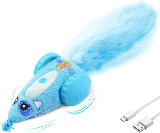Automatic Cat Toys for Indoor Cats, Plush Interactive Mouse Toy, Smart Moving Rechargeable Kitten Toy (Blue)
