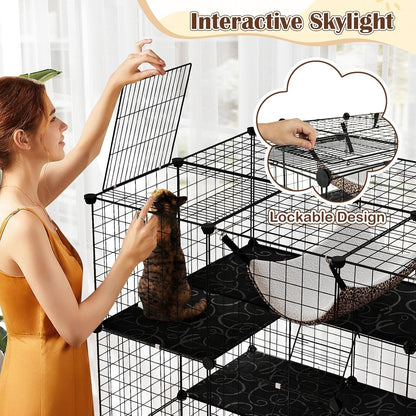 Cat Cages Indoor, 56" Large 4-Tier Cat Enclosure with Skylight, Hammock, 3 Ladders, Detachable Metal Wire Kennel with 4 Lockable Doors, DIY Cat Crate & Pet Playpen Catio for 1-4 Cats