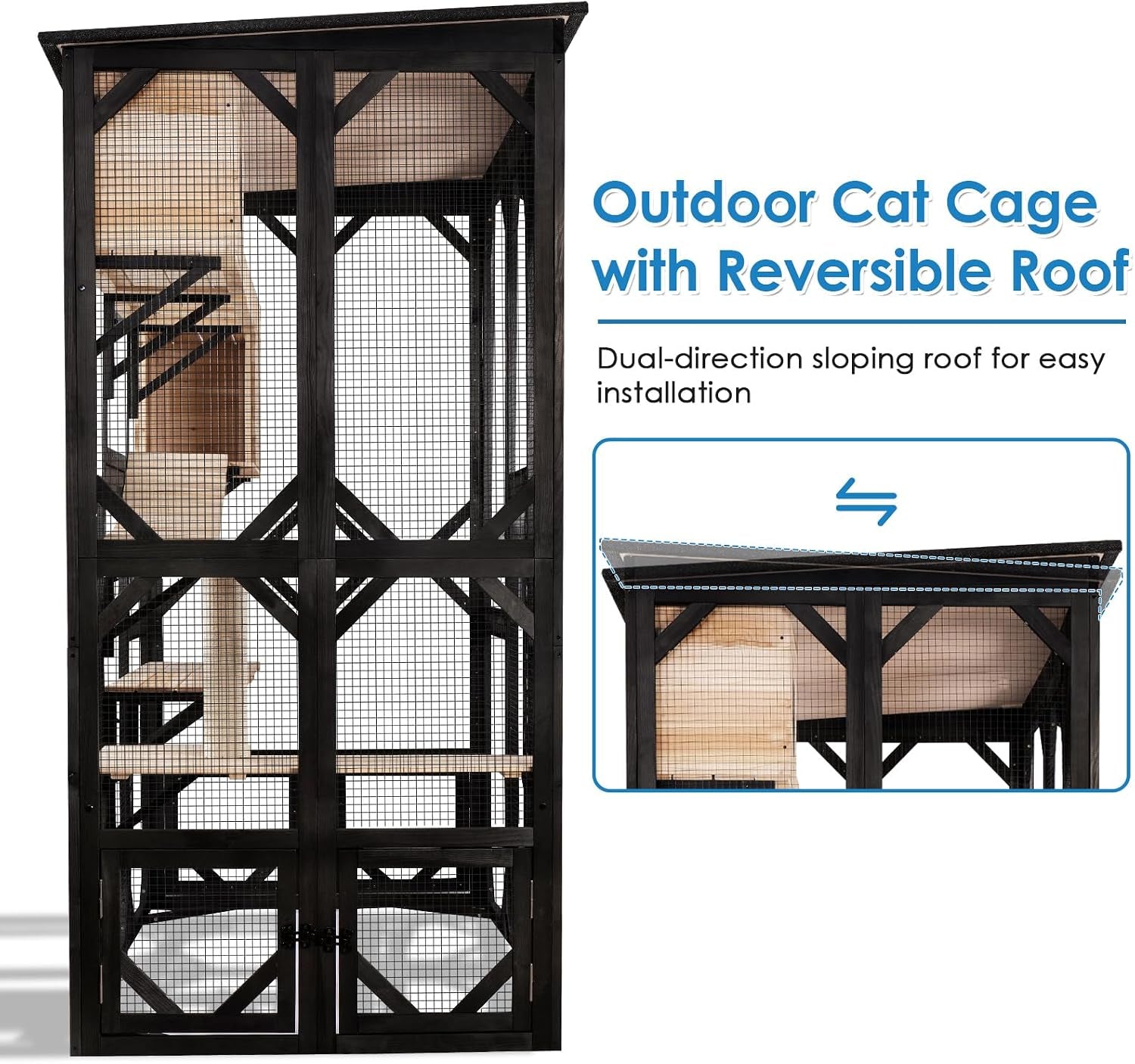 71.1" L Large Cat Catio Outdoor Cat Enclosure Window Acess, Walk-In Cat Cage Cat House for Multiple Indoor Outdoor Cats, outside Patio 6 Doors Weatherproof Roof