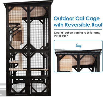71.1" L Large Cat Catio Outdoor Cat Enclosure Window Acess, Walk-In Cat Cage Cat House for Multiple Indoor Outdoor Cats, outside Patio 6 Doors Weatherproof Roof