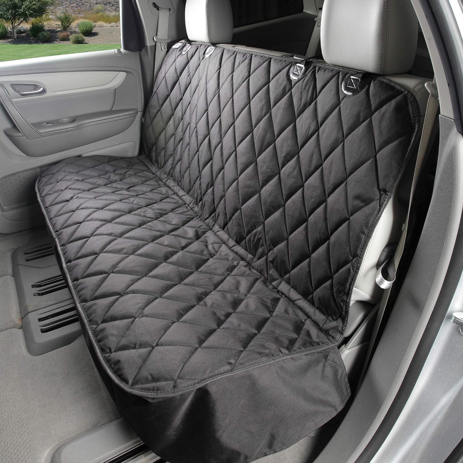 Back Seat Pet Cover for Dogs W/O Hammock – 54" Wide, Waterproof Car Seat Cover, Non-Slip, Heavy-Duty – Fits Cars, Suvs, Small Trucks – 2 Seat Belt & Latch Access – Back Seat Protector (Black)
