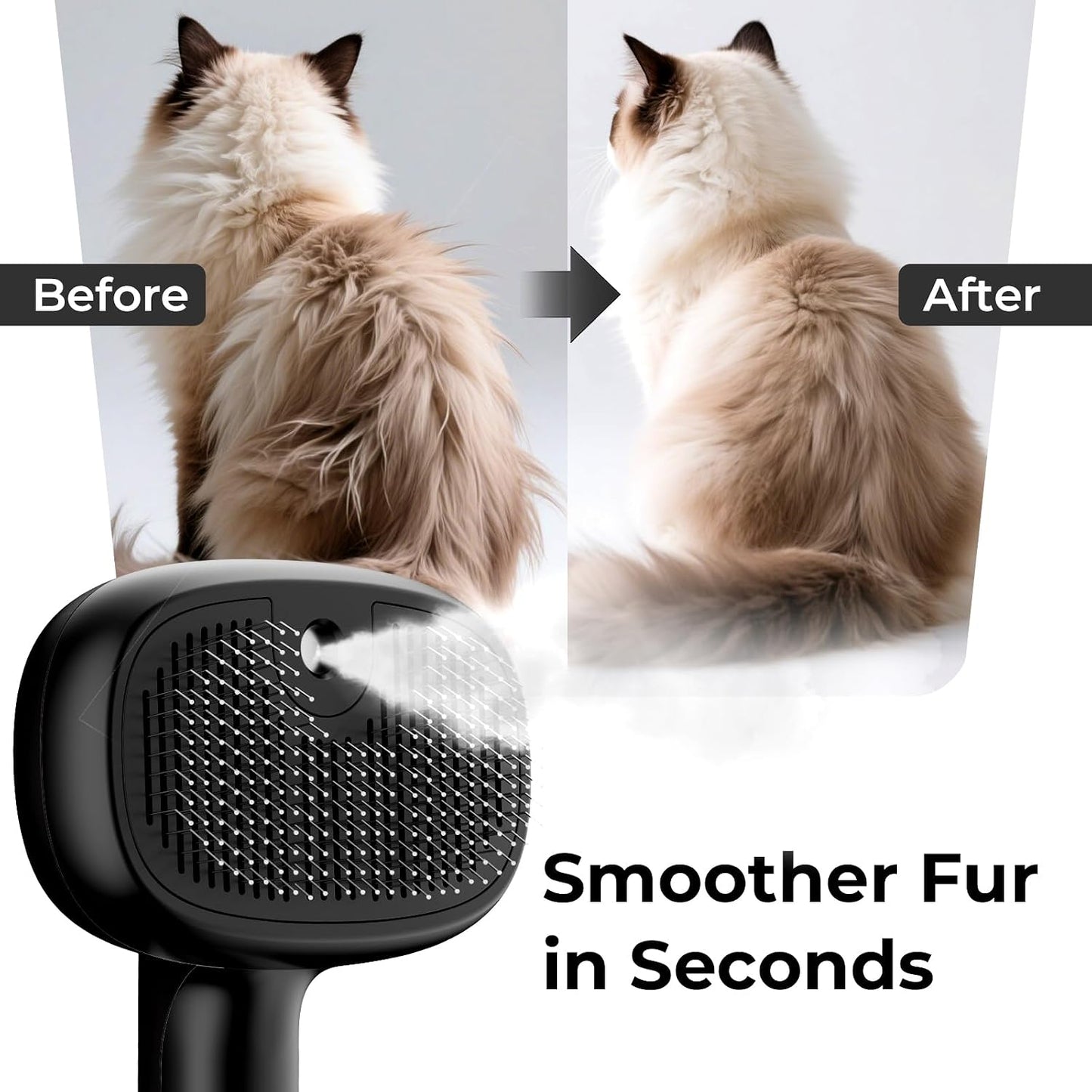 Self-Cleaning Steam Dog Cat Brush for Heavy Shedding/Long Coats | Gentle, Undercoat Removal & Smoothing, Shedding Control, for Water-Anxious Pets, 2 Cool Mist Modes, XL Tank, 240-Min Runtime