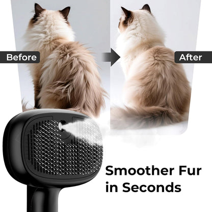 Self-Cleaning Steam Dog Cat Brush for Heavy Shedding/Long Coats | Gentle, Undercoat Removal & Smoothing, Shedding Control, for Water-Anxious Pets, 2 Cool Mist Modes, XL Tank, 240-Min Runtime