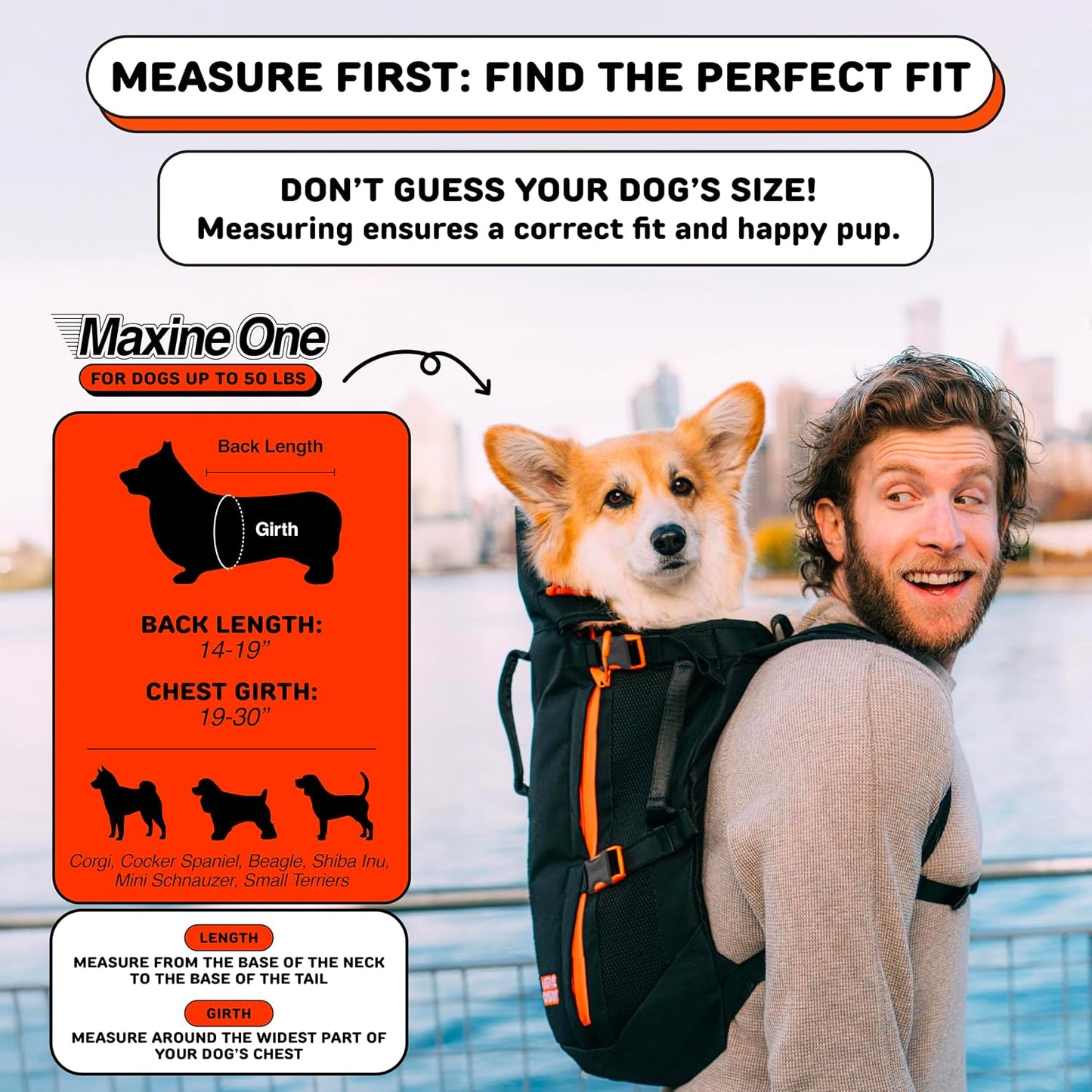 Maxine One Dog Backpack Carrier for Medium Dogs by  | Adjustable & Ergonomic Front Facing Dog Carrier Backpack | Built to Be Safer | Pet Backpack Carrier Featured in Wired Magazine - Black