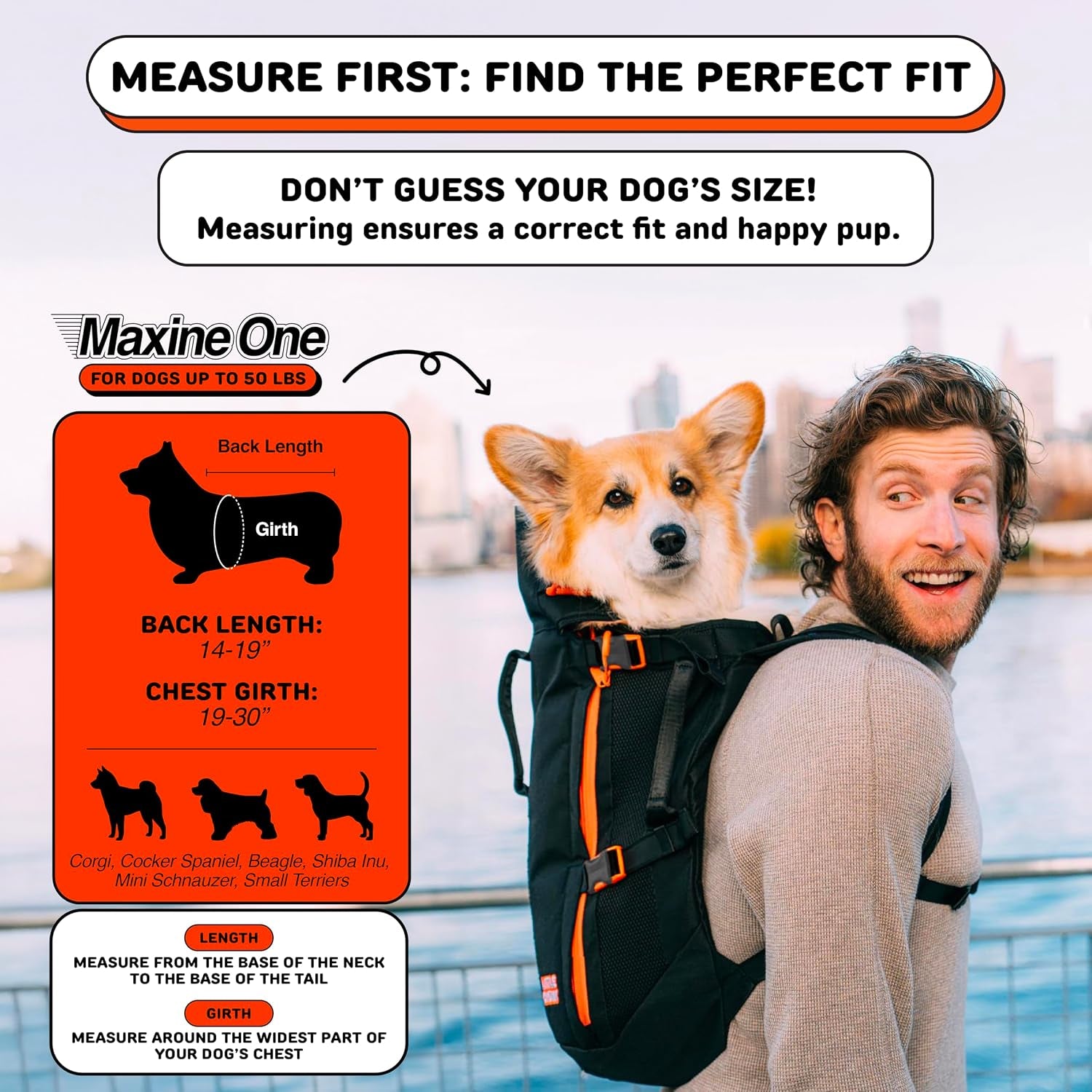 Maxine One Dog Backpack Carrier for Medium Dogs by  | Adjustable & Ergonomic Front Facing Dog Carrier Backpack | Built to Be Safer | Pet Backpack Carrier Featured in Wired Magazine - Black