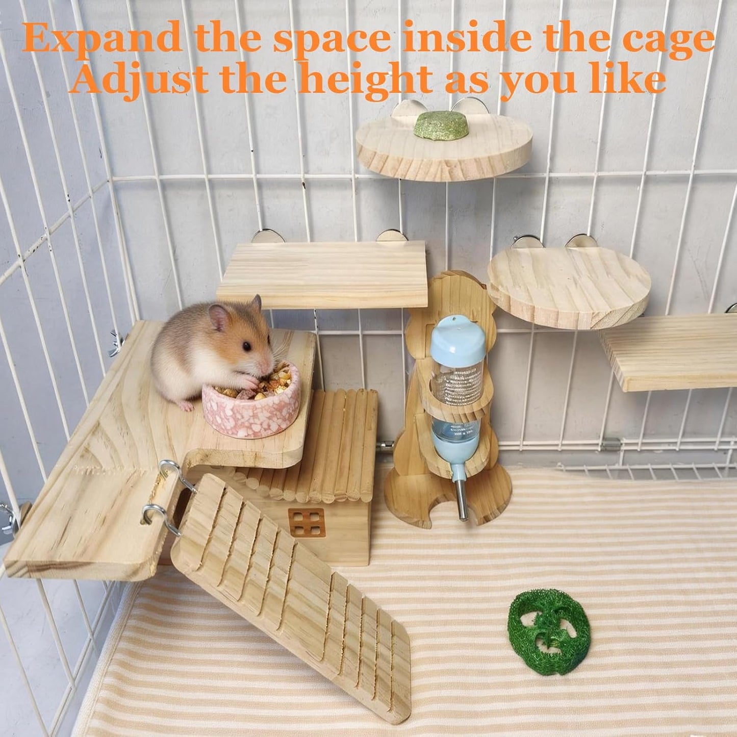 Hamster Cage Platform L-Shaped Wooden Hamster Cage Accessories Rat Climbing Toys Ledge with Ladder for Sugar Glider Mice Mouse Squirrel (M)