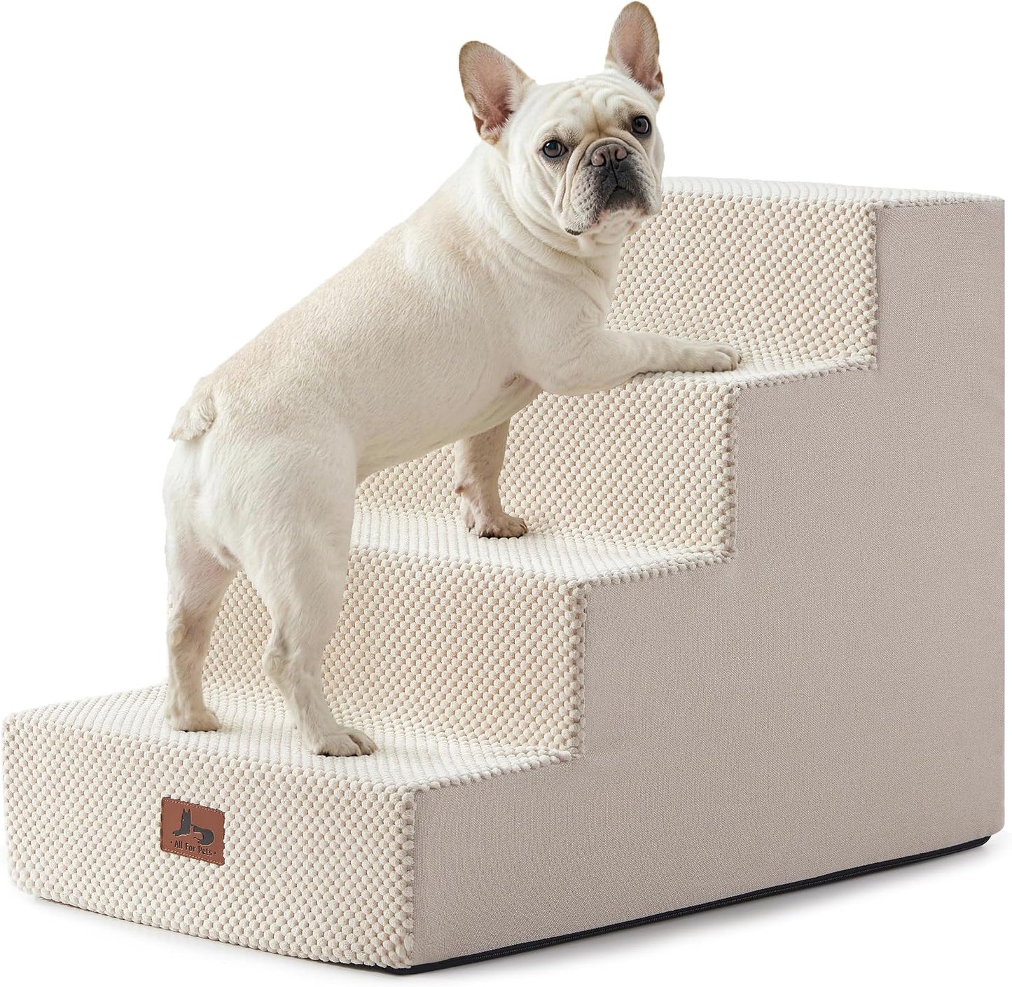 Dog Stairs for Small Dogs 18" H, 4-Step Dog Steps for High Bed and Couch, Pet Steps Ramp for Puppy and Cats, Non-Slip Stable Indoor Pet Ladder for Sofa and Chair, Beige