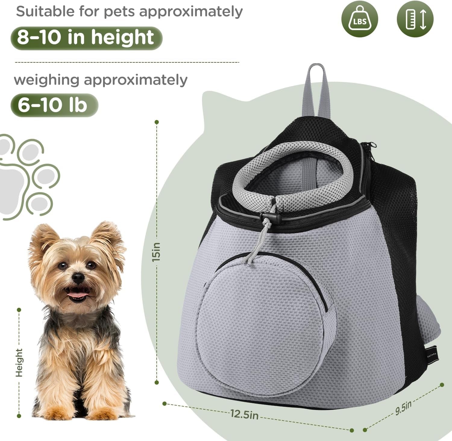Pet Dog Backpack Carrier Small Pet Front Backpack,Ventilated Mesh Dog Travel Back Pack with Sturdy PE Bottom Support, Chest Buckle for Small Dogs & Cats, Outdoor Hiking for Pets up to 10 Lbs