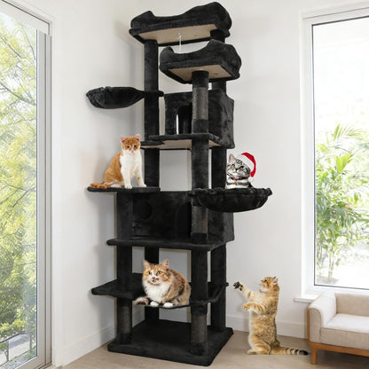 68 Inches Multi-Level Large and Tall Cat Tree Tower for Indoor Cats/Removable Pad/Cat Condo/Sisal Scratching Posts/Hammock/Cat Activity Center/Wide Base Black