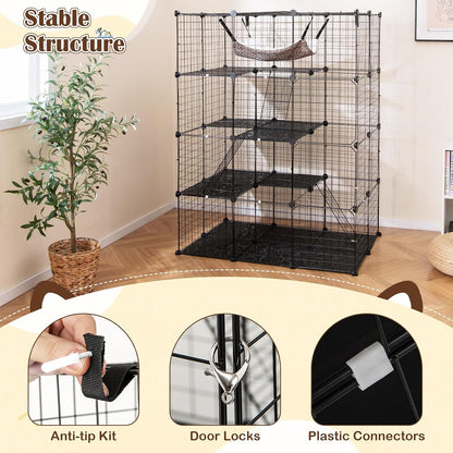 Cat Cages Indoor, 56" Large 4-Tier Cat Enclosure with Skylight, Hammock, 3 Ladders, Detachable Metal Wire Kennel with 4 Lockable Doors, DIY Cat Crate & Pet Playpen Catio for 1-4 Cats