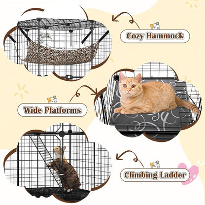 Cat Cages Indoor, 56" Large 4-Tier Cat Enclosure with Skylight, Hammock, 3 Ladders, Detachable Metal Wire Kennel with 4 Lockable Doors, DIY Cat Crate & Pet Playpen Catio for 1-4 Cats
