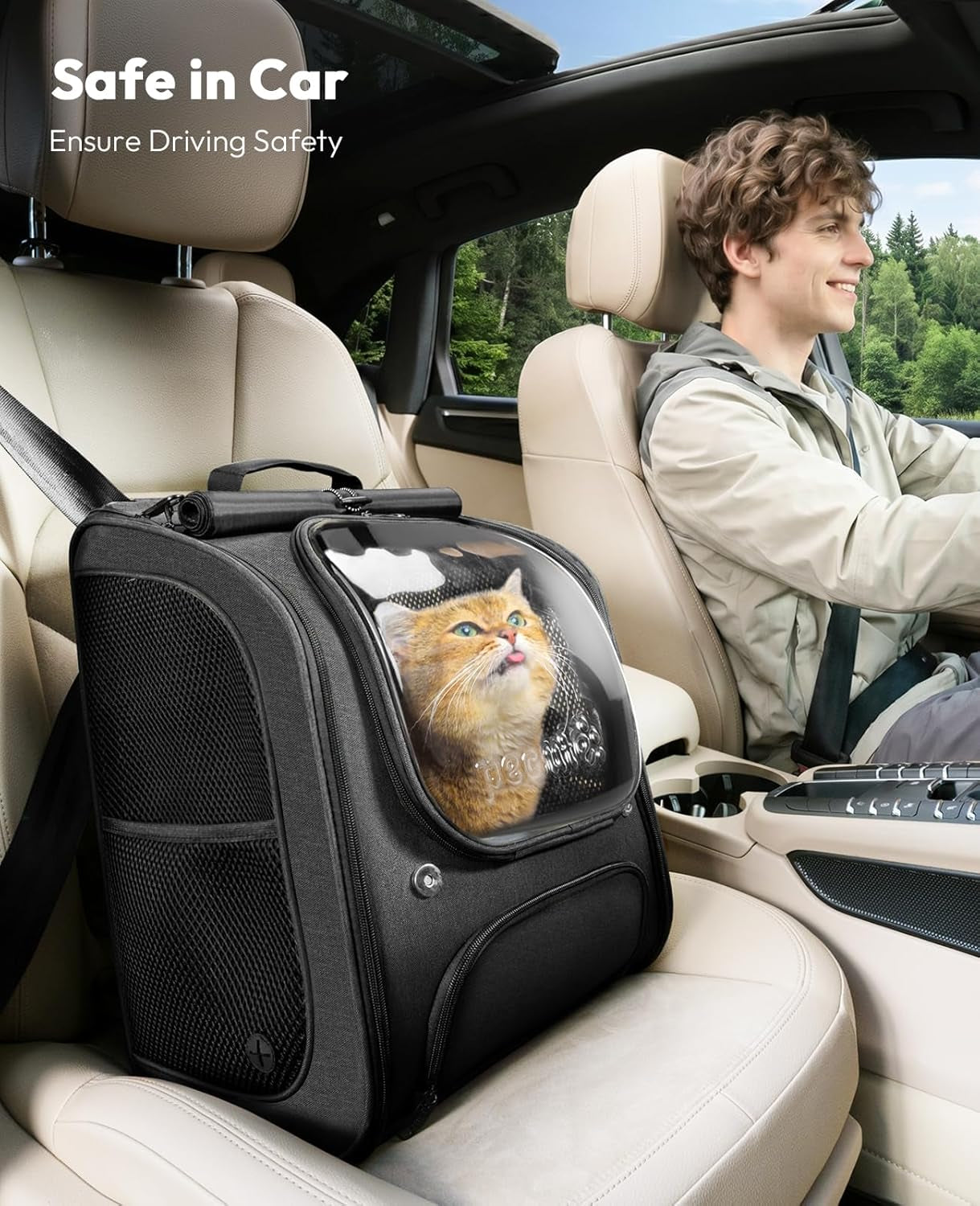 Cat Backpack Carrier, Large Space Cat Bubble Backpack, Breathable Cat Carrier, Shaded Dog Backpack Carrier, Ergonomic 3D Design for Travel, Hiking, Walk, Suitable for Shopping, Car, Vet, Black