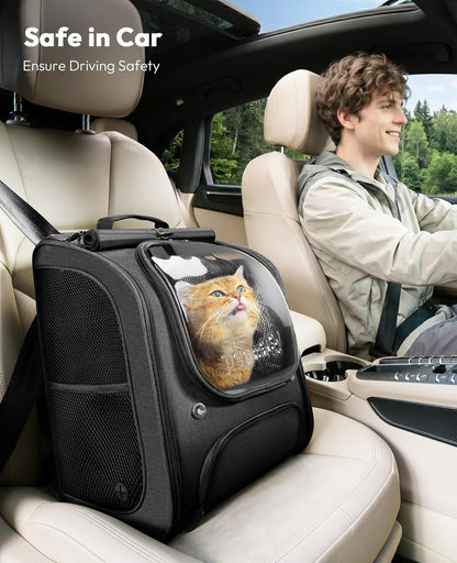 Cat Backpack Carrier, Large Space Cat Bubble Backpack, Breathable Cat Carrier, Shaded Dog Backpack Carrier, Ergonomic 3D Design for Travel, Hiking, Walk, Suitable for Shopping, Car, Vet, Black