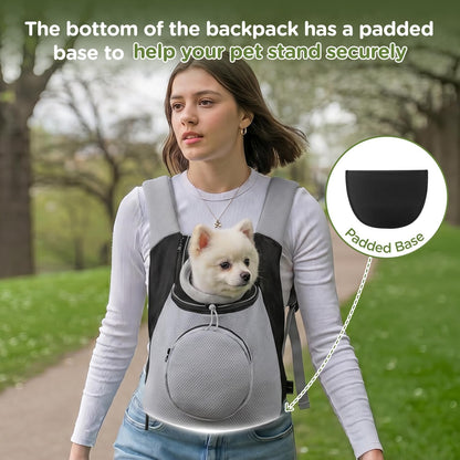 Pet Dog Backpack Carrier Small Pet Front Backpack,Ventilated Mesh Dog Travel Back Pack with Sturdy PE Bottom Support, Chest Buckle for Small Dogs & Cats, Outdoor Hiking for Pets up to 10 Lbs