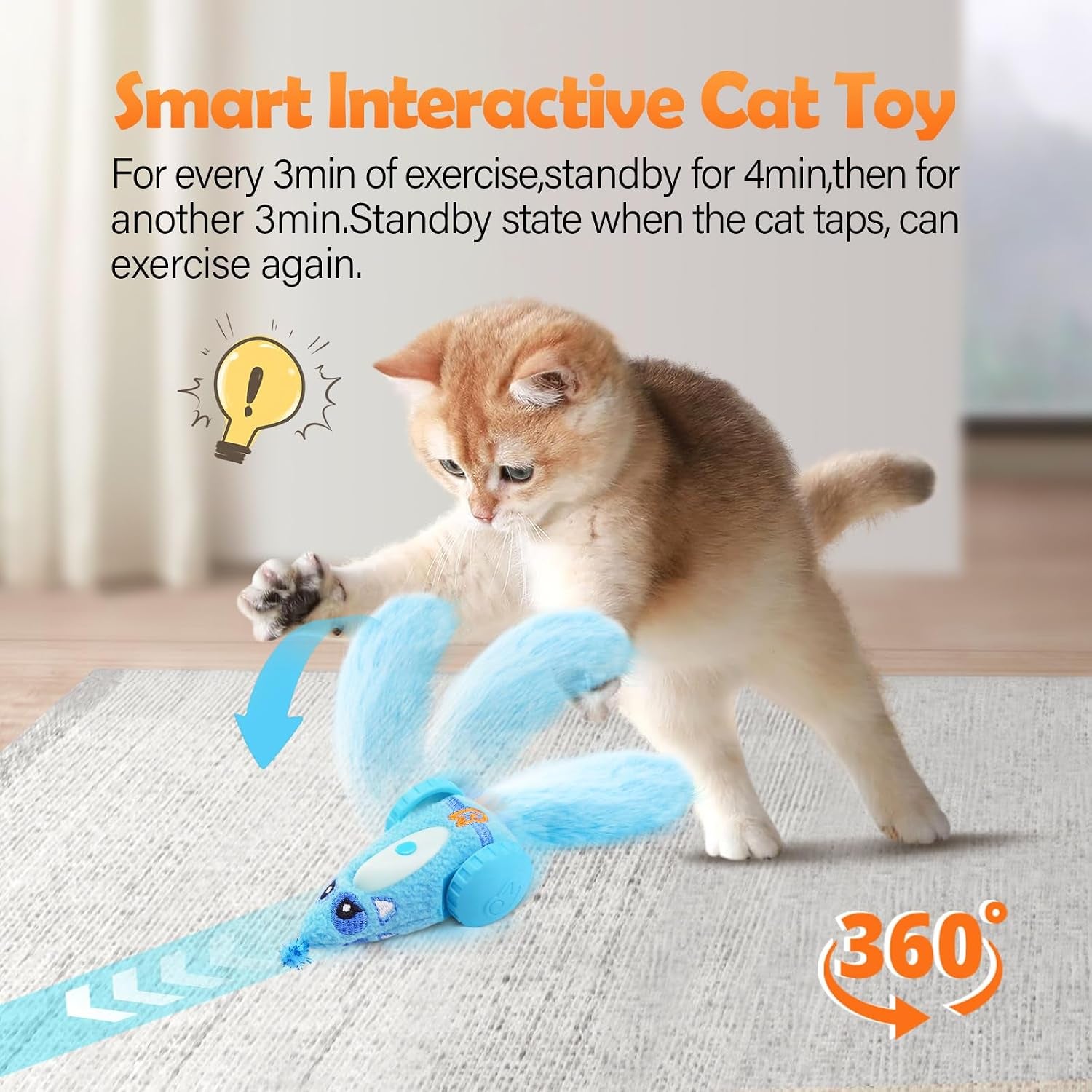 Automatic Cat Toys for Indoor Cats, Plush Interactive Mouse Toy, Smart Moving Rechargeable Kitten Toy (Blue)