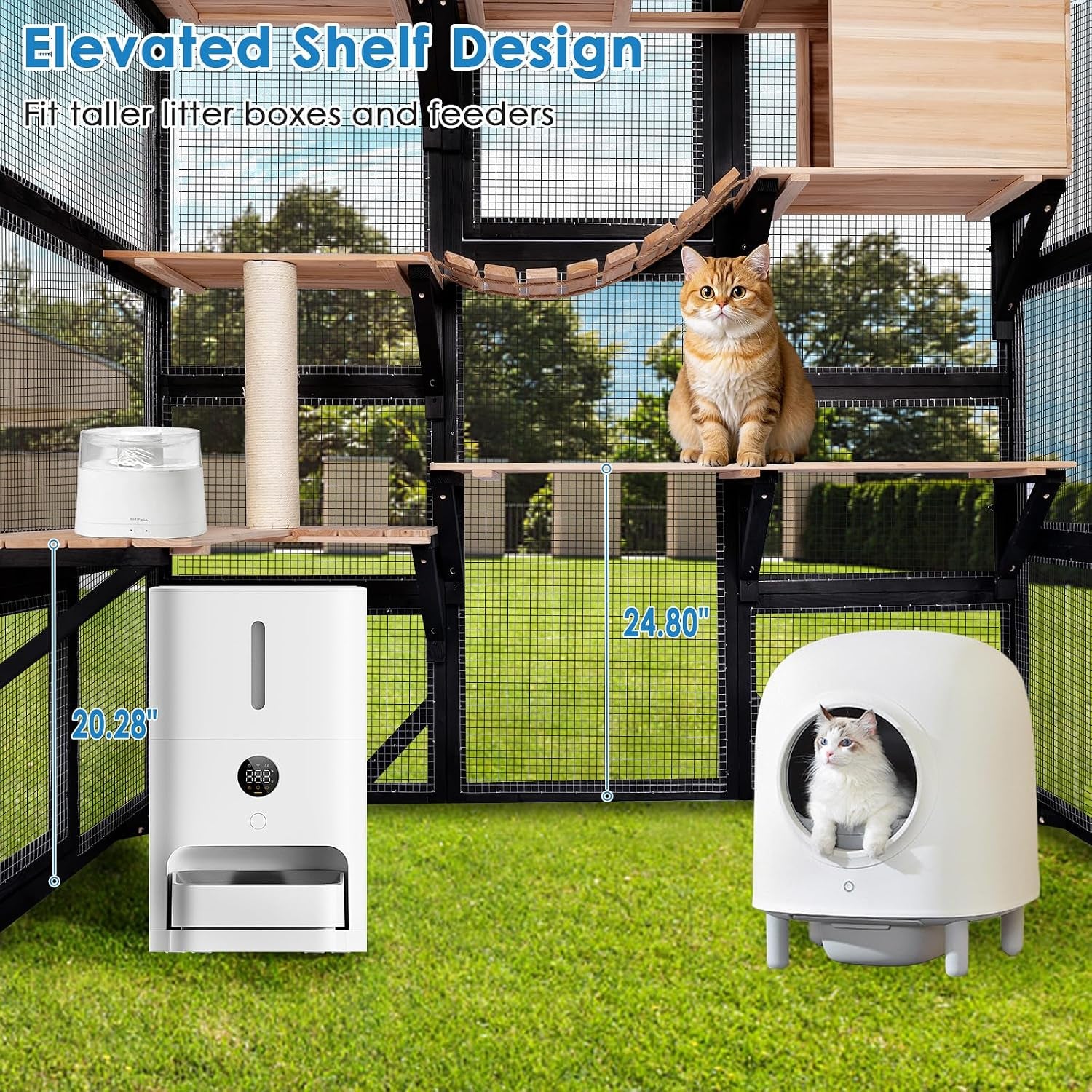 71.1" L Large Cat Catio Outdoor Cat Enclosure Window Acess, Walk-In Cat Cage Cat House for Multiple Indoor Outdoor Cats, outside Patio 6 Doors Weatherproof Roof