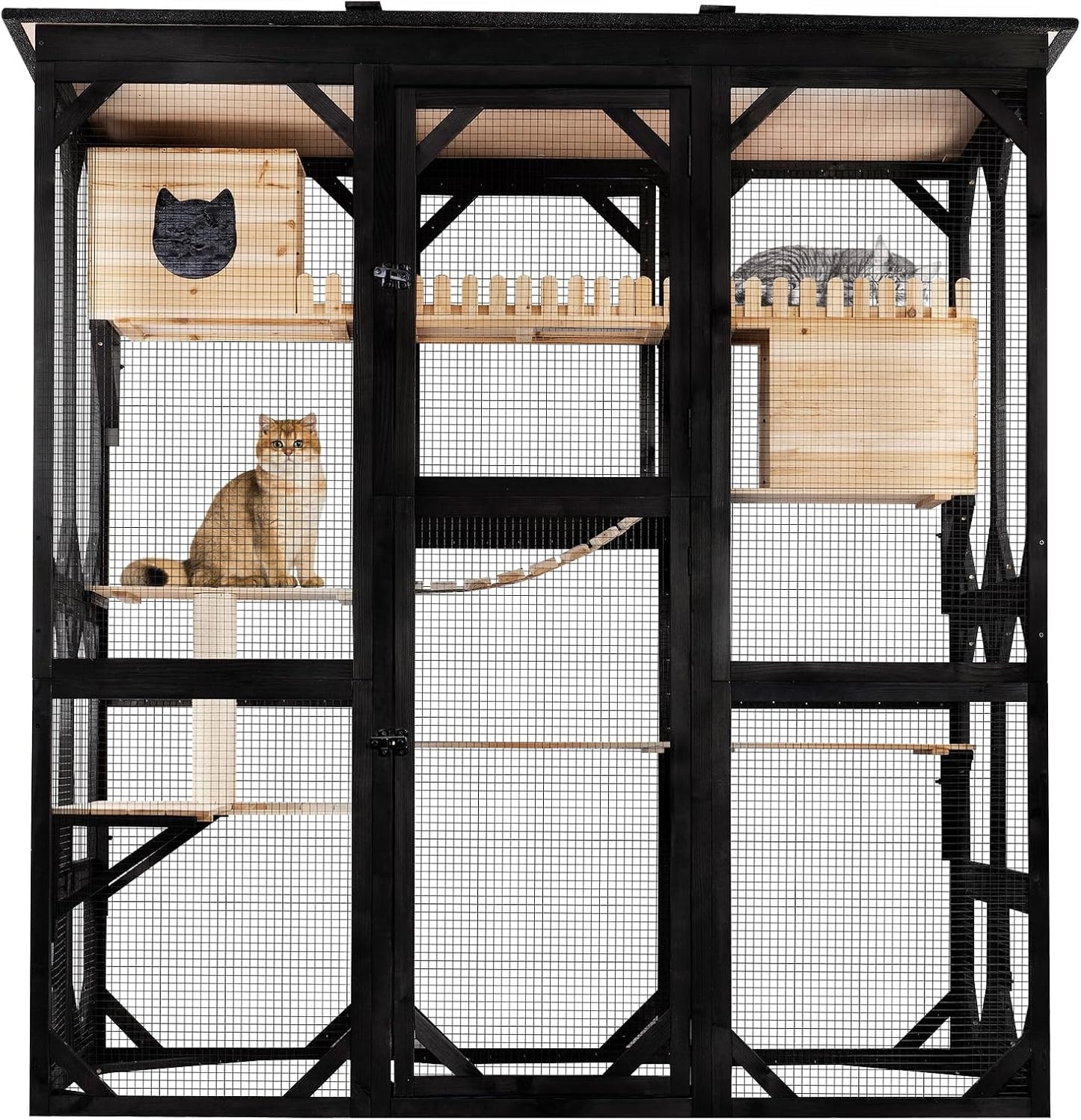 71.1" L Large Cat Catio Outdoor Cat Enclosure Window Acess, Walk-In Cat Cage Cat House for Multiple Indoor Outdoor Cats, outside Patio 6 Doors Weatherproof Roof