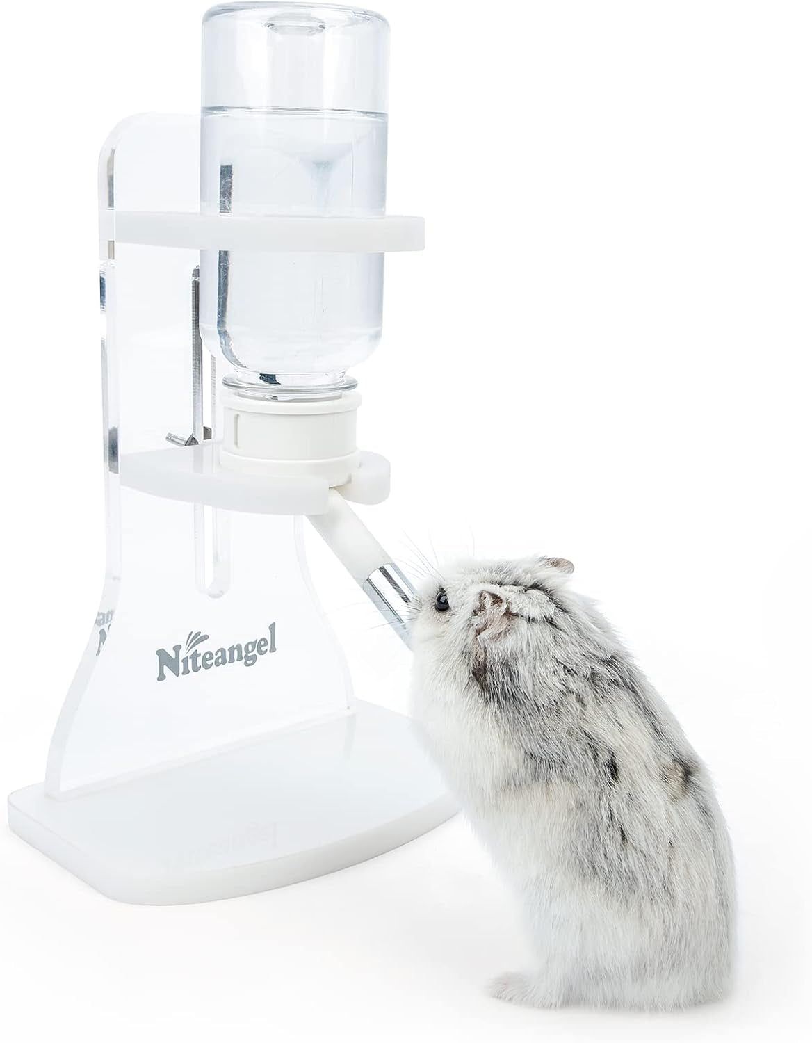 Water Bottle with Stand for Syrian Dwarf Hamsters Gerbils Mice Rats Degus Small Pet (Transparent)