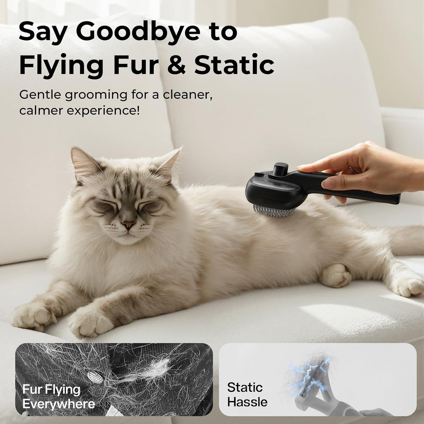 Self-Cleaning Steam Dog Cat Brush for Heavy Shedding/Long Coats | Gentle, Undercoat Removal & Smoothing, Shedding Control, for Water-Anxious Pets, 2 Cool Mist Modes, XL Tank, 240-Min Runtime