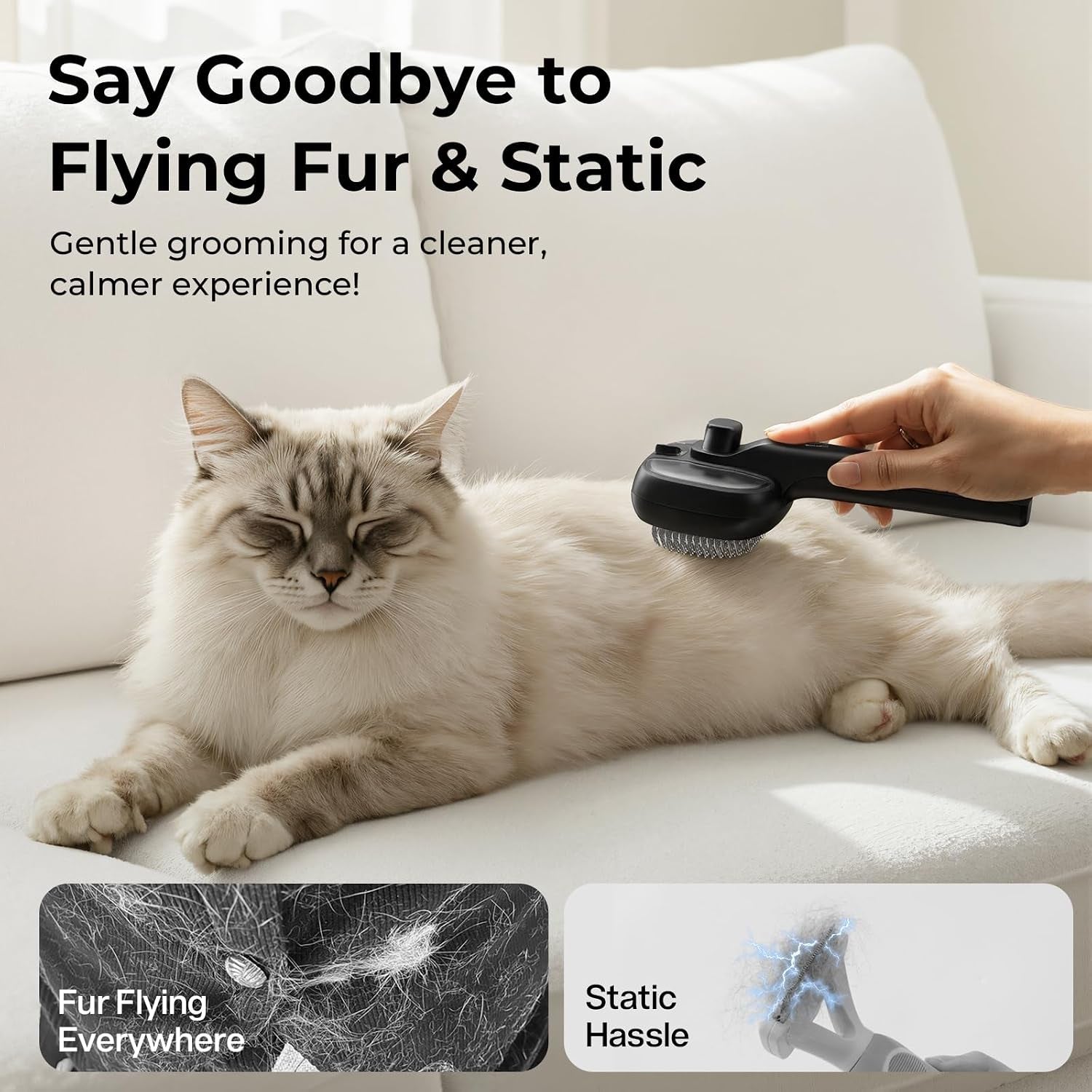 Self-Cleaning Steam Dog Cat Brush for Heavy Shedding/Long Coats | Gentle, Undercoat Removal & Smoothing, Shedding Control, for Water-Anxious Pets, 2 Cool Mist Modes, XL Tank, 240-Min Runtime