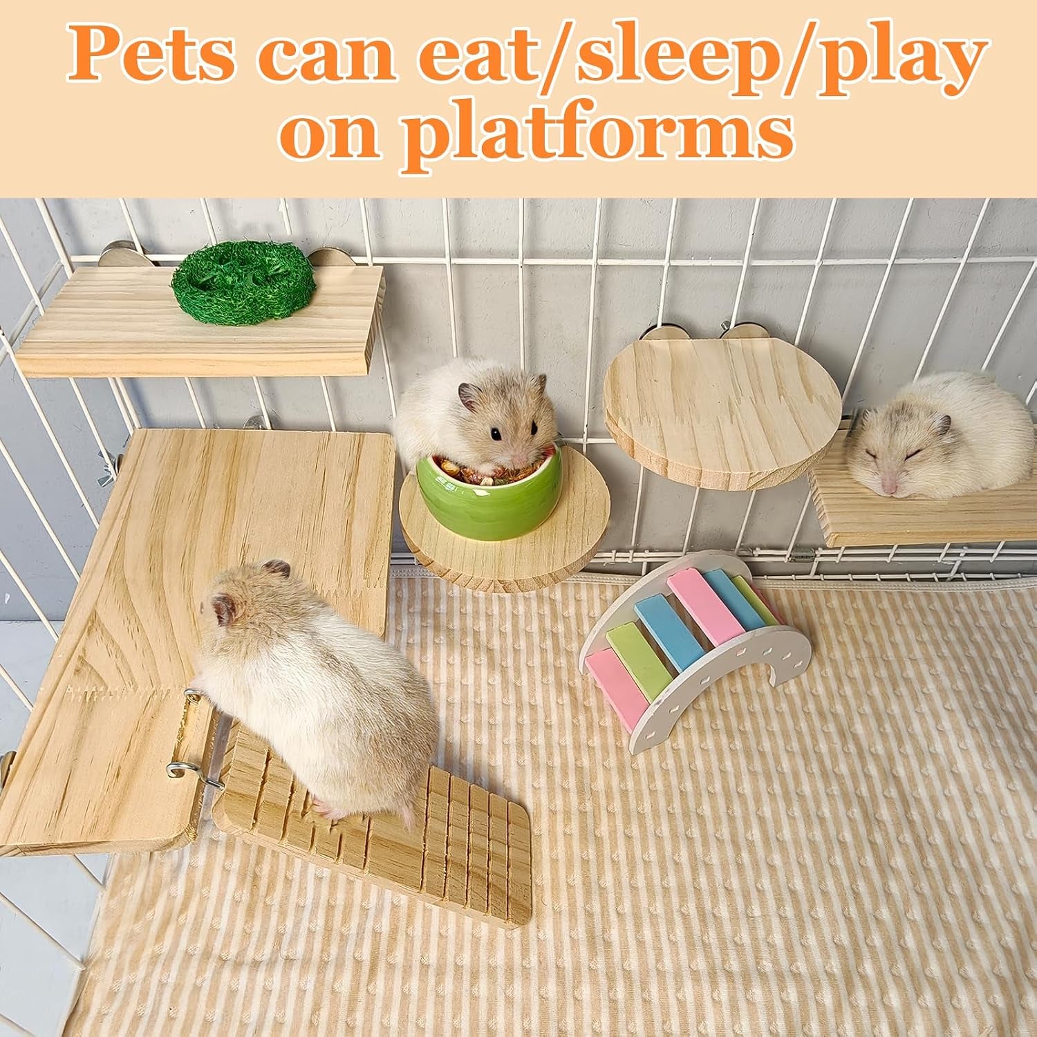 Hamster Cage Platform L-Shaped Wooden Hamster Cage Accessories Rat Climbing Toys Ledge with Ladder for Sugar Glider Mice Mouse Squirrel (M)