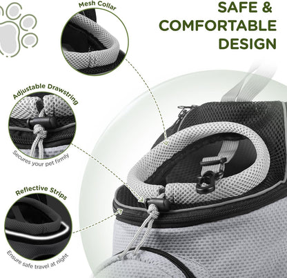 Pet Dog Backpack Carrier Small Pet Front Backpack,Ventilated Mesh Dog Travel Back Pack with Sturdy PE Bottom Support, Chest Buckle for Small Dogs & Cats, Outdoor Hiking for Pets up to 10 Lbs