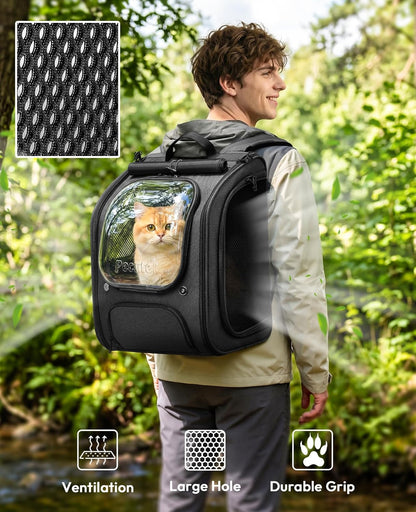 Cat Backpack Carrier, Large Space Cat Bubble Backpack, Breathable Cat Carrier, Shaded Dog Backpack Carrier, Ergonomic 3D Design for Travel, Hiking, Walk, Suitable for Shopping, Car, Vet, Black