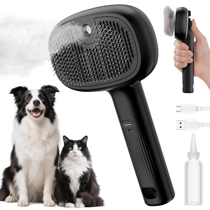 Self-Cleaning Steam Dog Cat Brush for Heavy Shedding/Long Coats | Gentle, Undercoat Removal & Smoothing, Shedding Control, for Water-Anxious Pets, 2 Cool Mist Modes, XL Tank, 240-Min Runtime