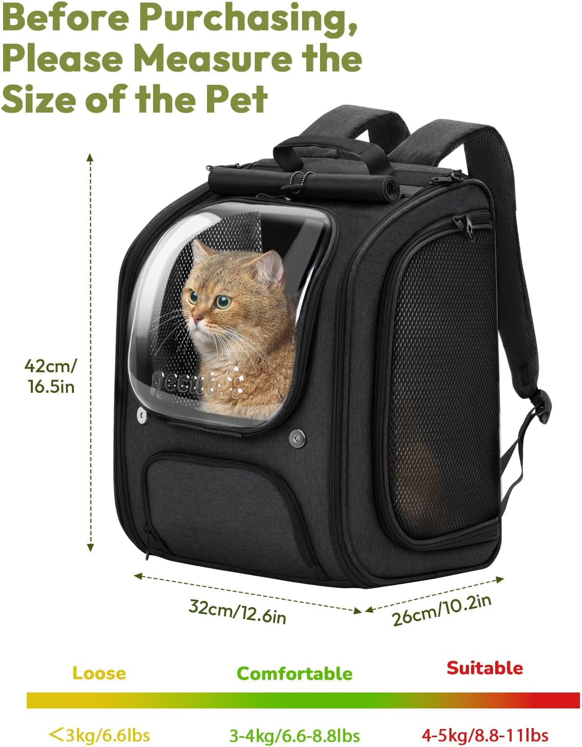 Cat Backpack Carrier, Large Space Cat Bubble Backpack, Breathable Cat Carrier, Shaded Dog Backpack Carrier, Ergonomic 3D Design for Travel, Hiking, Walk, Suitable for Shopping, Car, Vet, Black