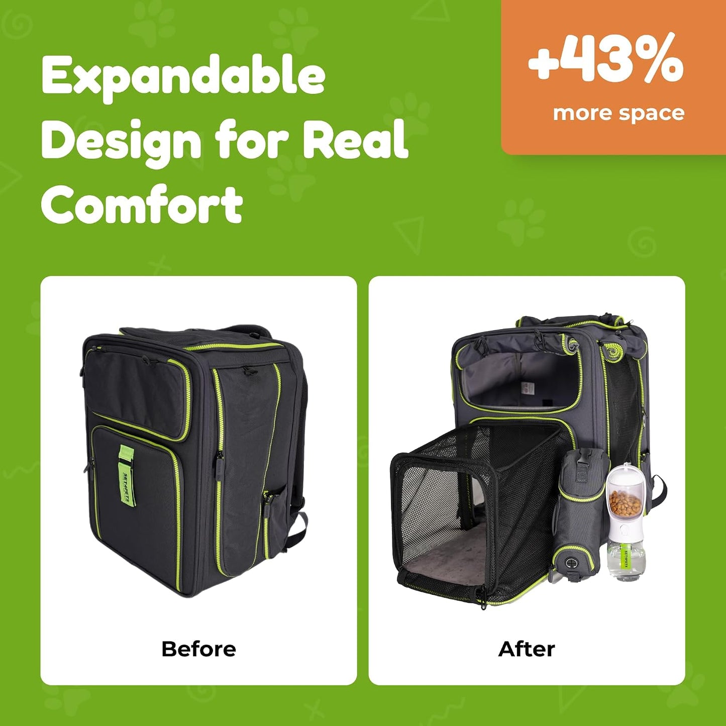 Premium Expandable Cat Carrier Backpack with Car Seat Belt Safety System – Rigid Frame Pet Carrier Backpack for Cats & Small Dogs up to 25 Lbs – Breathable, Durable – Includes Bottle & Feeding Bowl