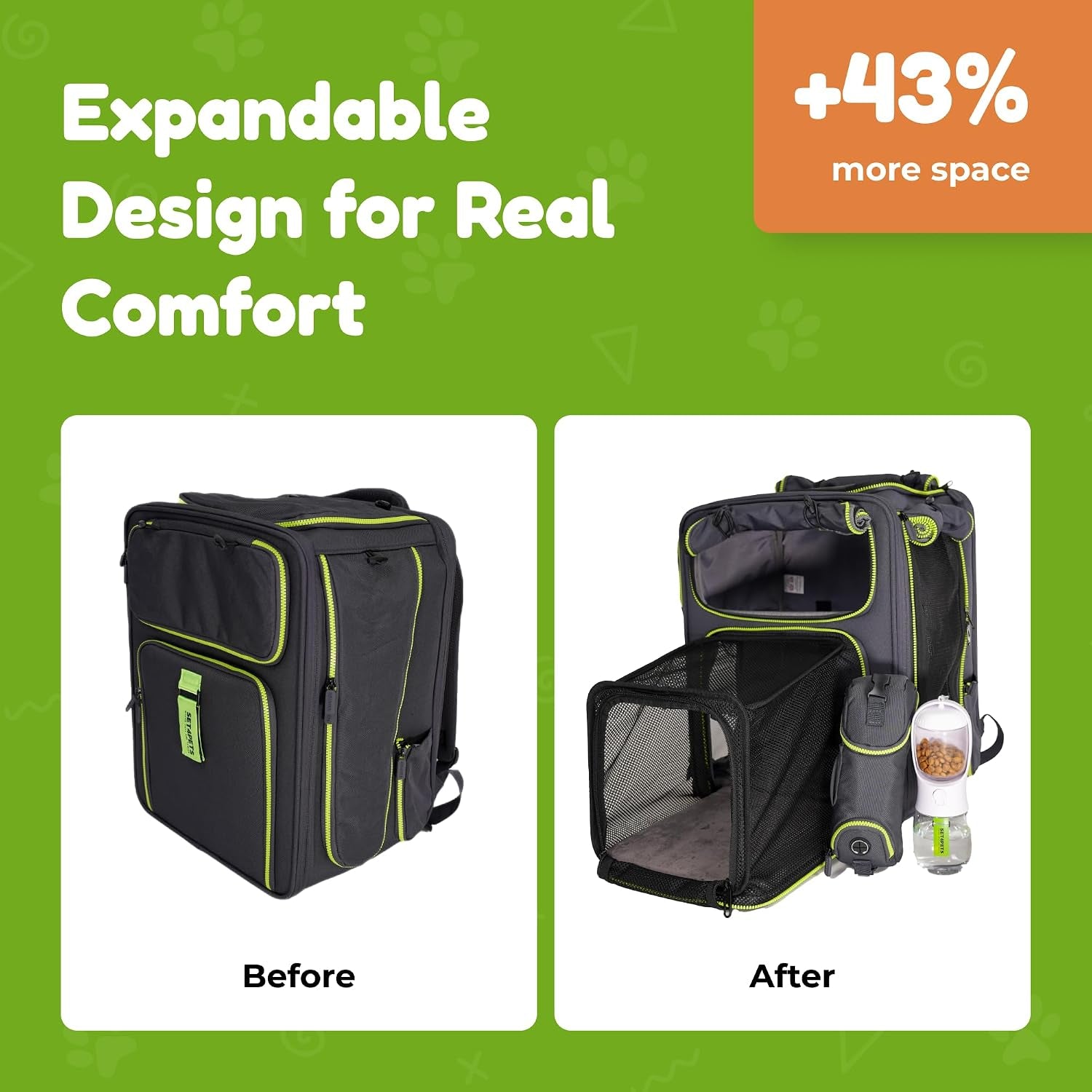 Premium Expandable Cat Carrier Backpack with Car Seat Belt Safety System – Rigid Frame Pet Carrier Backpack for Cats & Small Dogs up to 25 Lbs – Breathable, Durable – Includes Bottle & Feeding Bowl