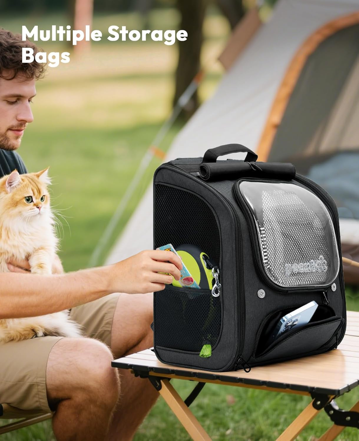 Cat Backpack Carrier, Large Space Cat Bubble Backpack, Breathable Cat Carrier, Shaded Dog Backpack Carrier, Ergonomic 3D Design for Travel, Hiking, Walk, Suitable for Shopping, Car, Vet, Black
