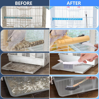 Bird Cage Cleaner Brush Kit,Bird Poop Remover Cleaning Tools Set Accessories for Small,Medium,Large,Tall,Stainless Steel,Parakeet,Budgie,African Grey Parrot,Cockatoo Birds Cage Accessories