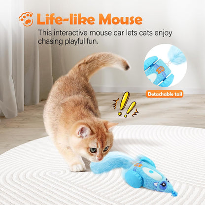 Automatic Cat Toys for Indoor Cats, Plush Interactive Mouse Toy, Smart Moving Rechargeable Kitten Toy (Blue)