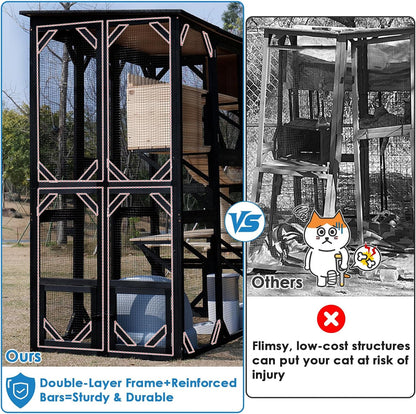 71.1" L Large Cat Catio Outdoor Cat Enclosure Window Acess, Walk-In Cat Cage Cat House for Multiple Indoor Outdoor Cats, outside Patio 6 Doors Weatherproof Roof