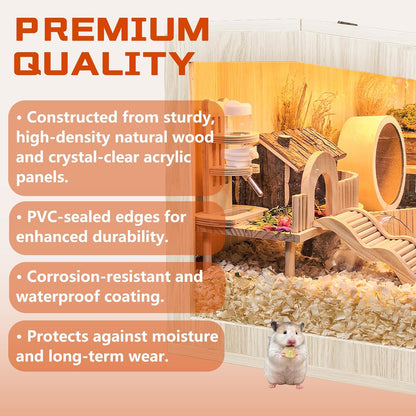 Hamster Cage Chewproof, Large Hamster Cages and Habitats, Openable Top with Acrylic Sheets, Solid Built