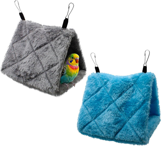 2 Pack Warm Bird Nest House Shed Hut Parrot Sleeping Bed Hanging Hammock Snuggle Cave Birds Hut Hideaway Tent for Pet Parrot Macaw Budgies Cockatiels Cockatoo Lovebird Size S (Blue&Grey)