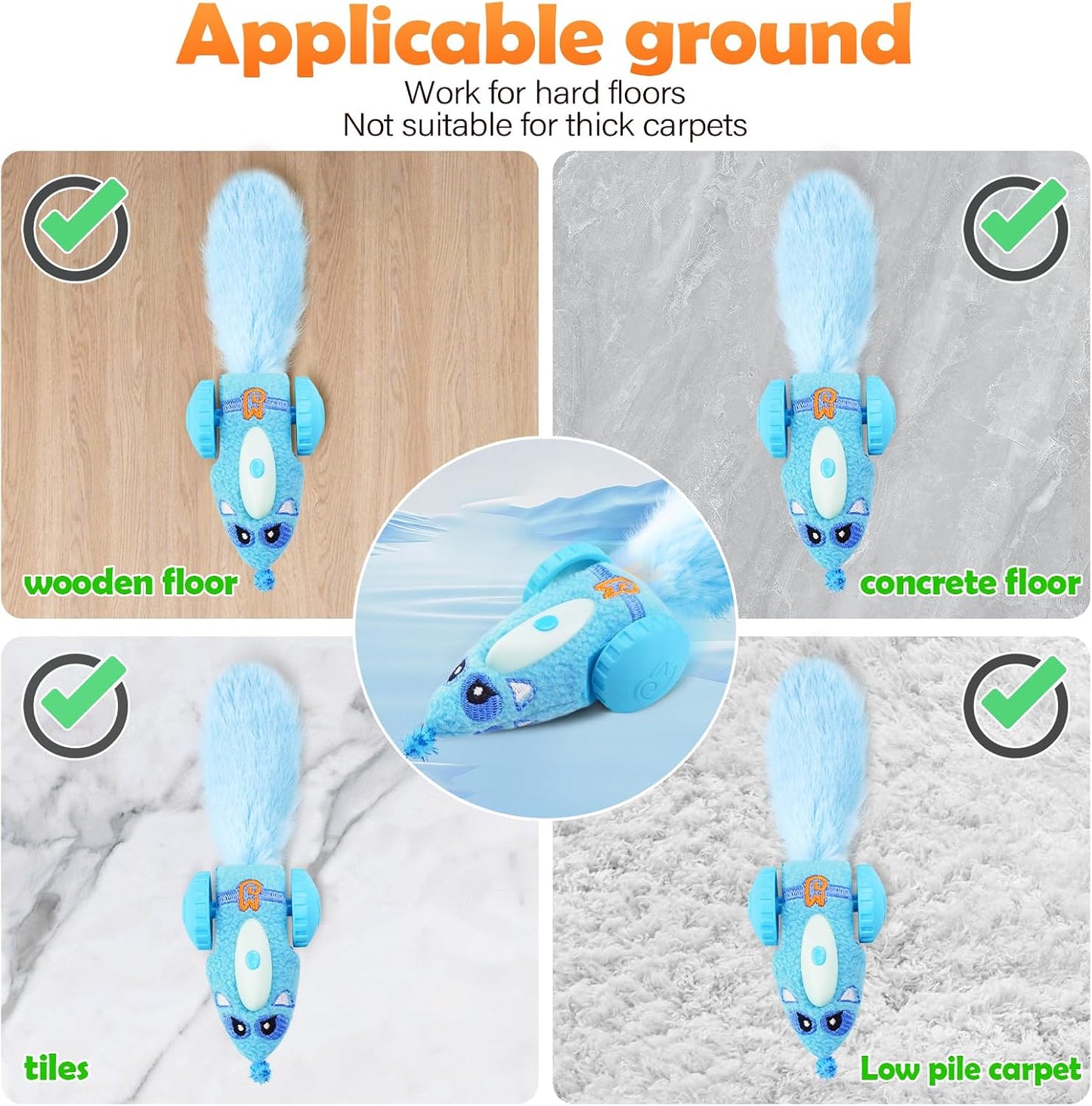 Automatic Cat Toys for Indoor Cats, Plush Interactive Mouse Toy, Smart Moving Rechargeable Kitten Toy (Blue)