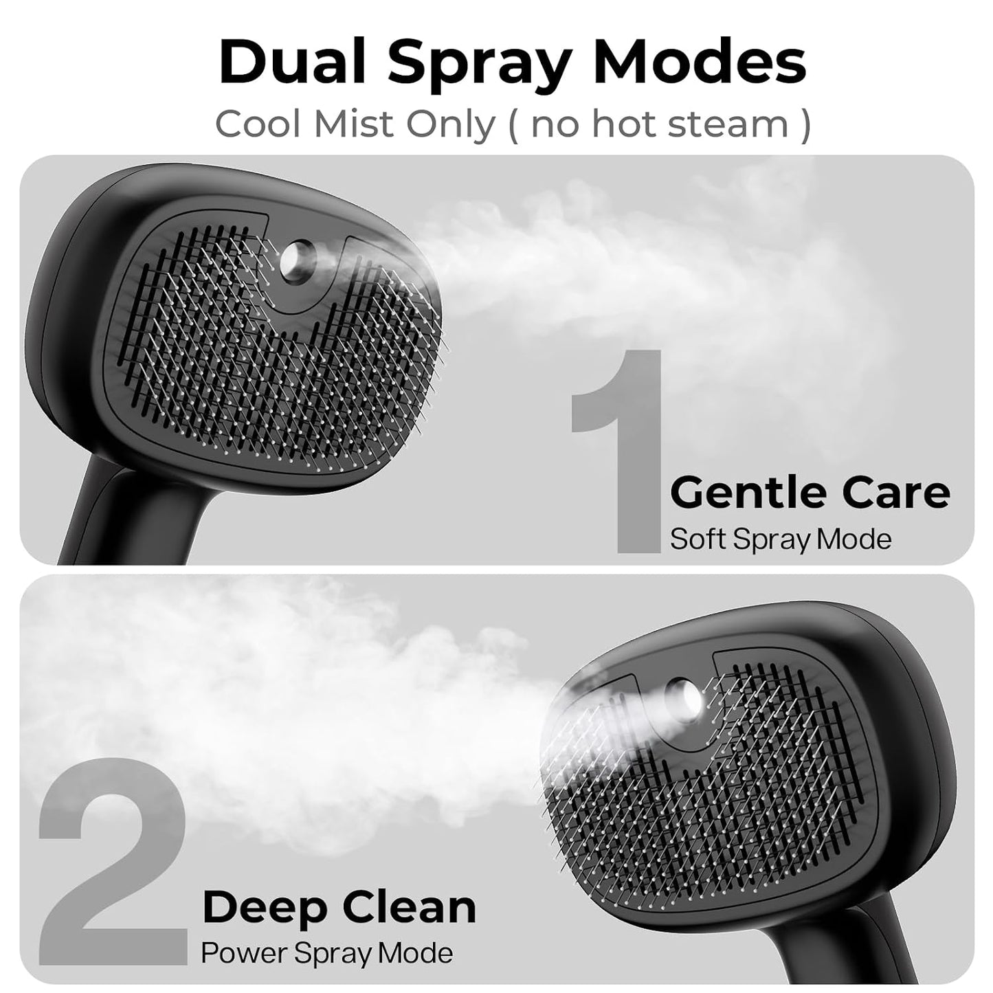 Self-Cleaning Steam Dog Cat Brush for Heavy Shedding/Long Coats | Gentle, Undercoat Removal & Smoothing, Shedding Control, for Water-Anxious Pets, 2 Cool Mist Modes, XL Tank, 240-Min Runtime