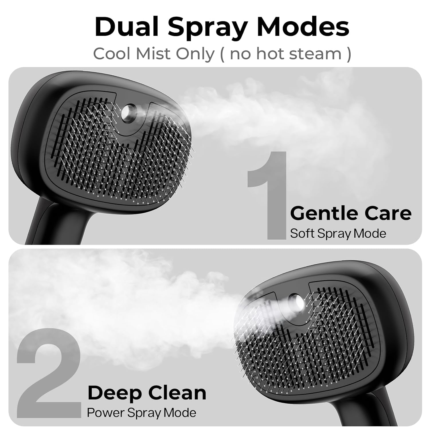 Self-Cleaning Steam Dog Cat Brush for Heavy Shedding/Long Coats | Gentle, Undercoat Removal & Smoothing, Shedding Control, for Water-Anxious Pets, 2 Cool Mist Modes, XL Tank, 240-Min Runtime