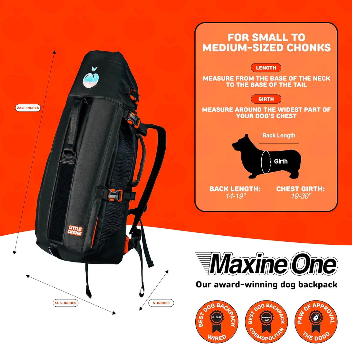 Maxine One Dog Backpack Carrier for Medium Dogs by  | Adjustable & Ergonomic Front Facing Dog Carrier Backpack | Built to Be Safer | Pet Backpack Carrier Featured in Wired Magazine - Black