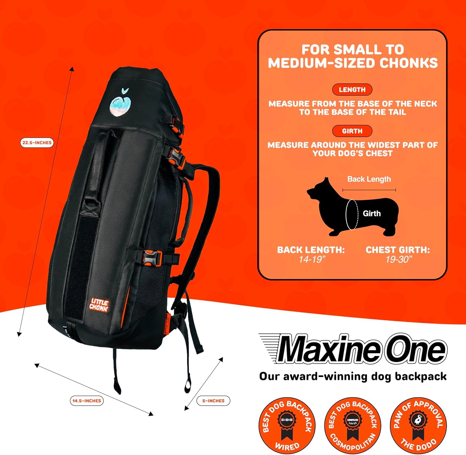 Maxine One Dog Backpack Carrier for Medium Dogs by  | Adjustable & Ergonomic Front Facing Dog Carrier Backpack | Built to Be Safer | Pet Backpack Carrier Featured in Wired Magazine - Black