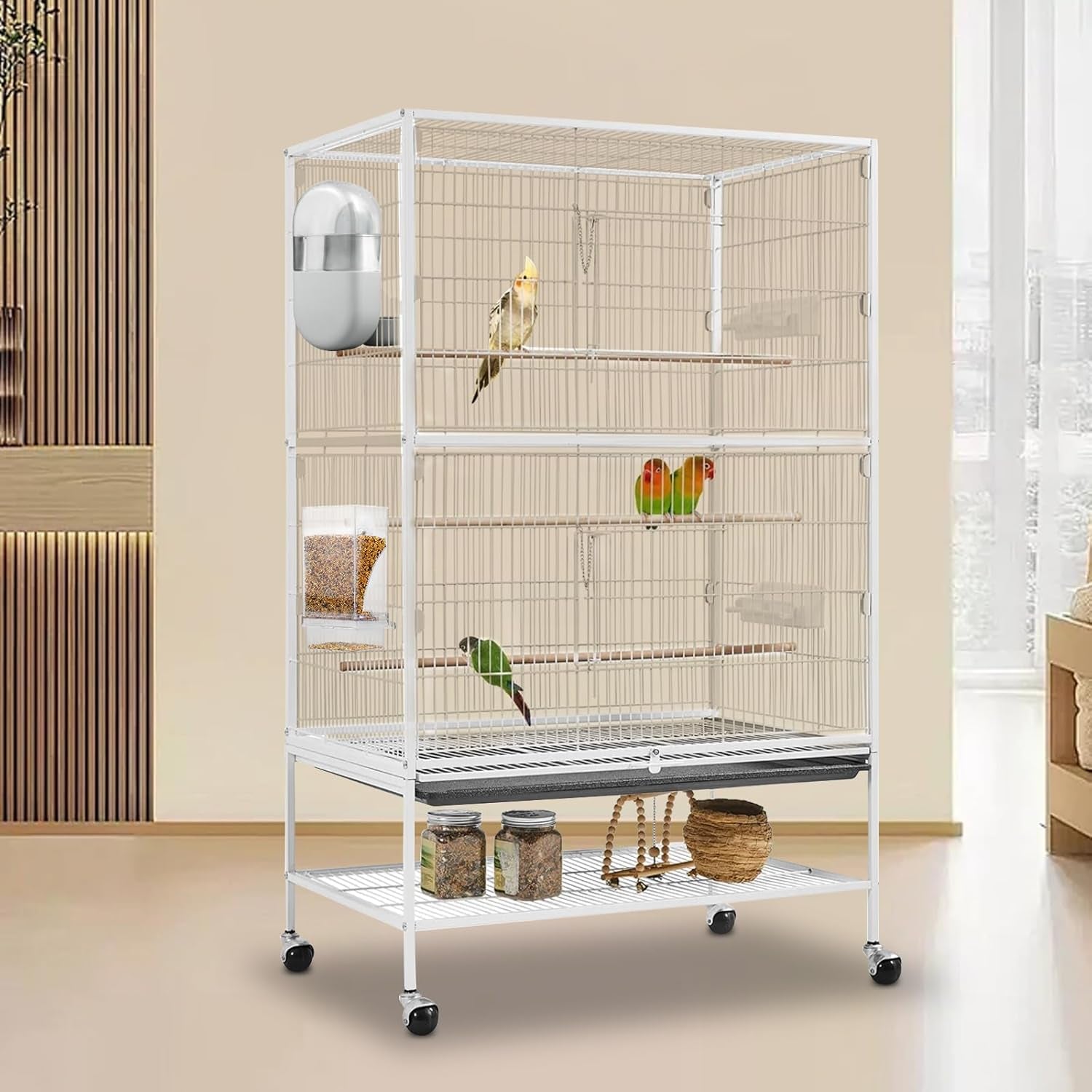 No Mess Bird Feeder & Water Dispenser Set - Automatic Feeding & Hydration, Parakeet Cage Accessories for Parrots, Cockatiels, Finches, Lovebirds & Budgies