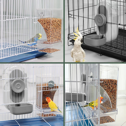 No Mess Bird Feeder & Water Dispenser Set - Automatic Feeding & Hydration, Parakeet Cage Accessories for Parrots, Cockatiels, Finches, Lovebirds & Budgies