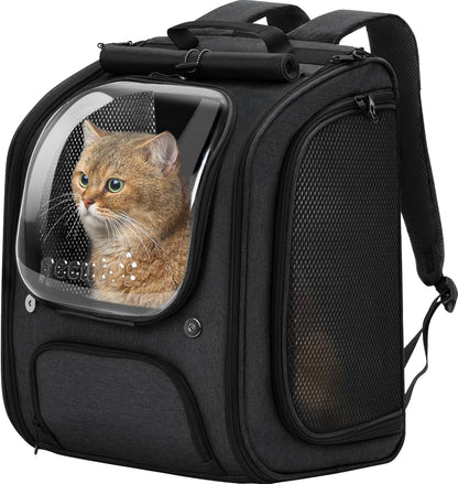 Cat Backpack Carrier, Large Space Cat Bubble Backpack, Breathable Cat Carrier, Shaded Dog Backpack Carrier, Ergonomic 3D Design for Travel, Hiking, Walk, Suitable for Shopping, Car, Vet, Black
