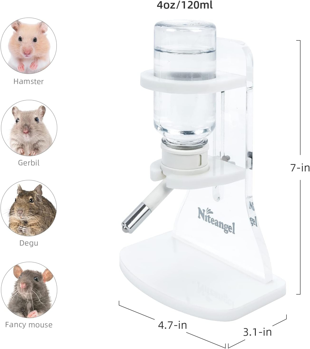 Water Bottle with Stand for Syrian Dwarf Hamsters Gerbils Mice Rats Degus Small Pet (Transparent)
